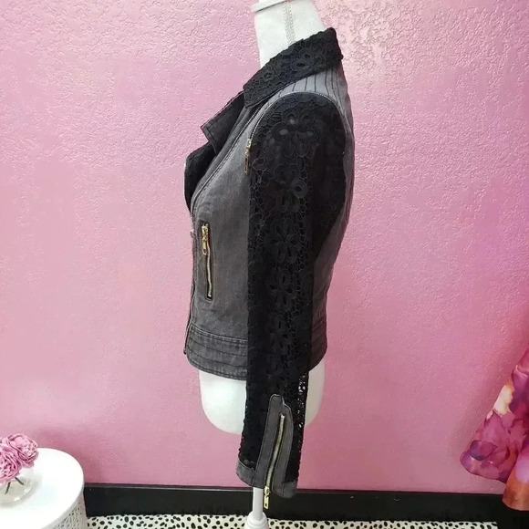 Paris Hues Denim and Lace Jacket Size Small - Picture 9 of 10
